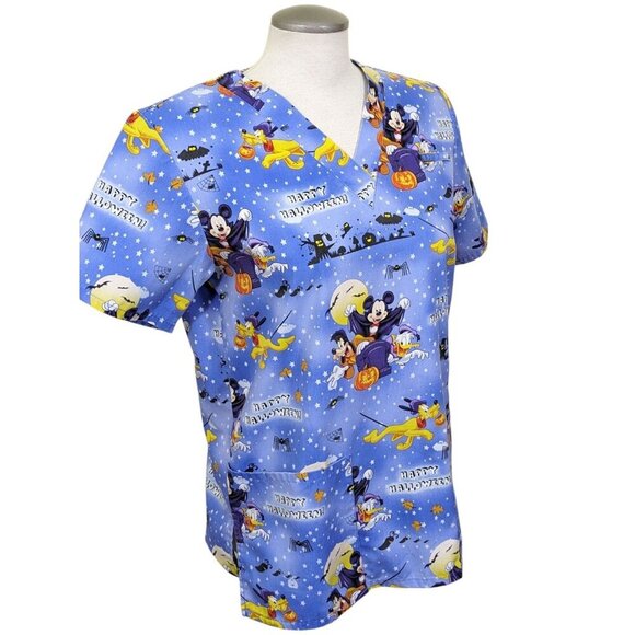 Disney Mickey Mouse Women Size XS Halloween Scrub Top Blue Medical Dental Office - Picture 4 of 6